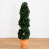 4.5’ Double Cypress Topiary Artificial Tree in Terracotta Planter (Indoor/Outdoor)-Parc Decor