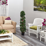 4.5’ English Ivy Spiral Topiary Artificial Tree with Natural Trunk UV Resistant (Indoor/Outdoor)-Parc Decor