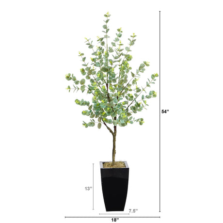 4.5’ Eucalyptus Artificial Tree in Black Metal Planter-Parc Decor