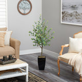 4.5’ Eucalyptus Artificial Tree in Black Metal Planter-Parc Decor