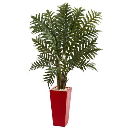 4.5’ Evergreen Artificial Plant in Red Tower Vase-Parc Decor