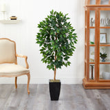 4.5’ Ficus Artificial Tree in Black Metal Planter-Parc Decor