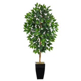 4.5’ Ficus Artificial Tree in Black Metal Planter-Parc Decor