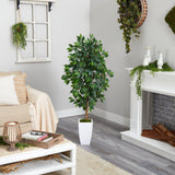 4.5’ Ficus Artificial Tree in White Metal Planter-Parc Decor