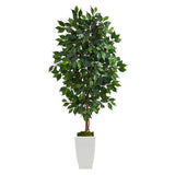 4.5’ Ficus Artificial Tree in White Metal Planter-Parc Decor