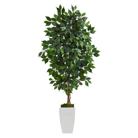 4.5’ Ficus Artificial Tree in White Metal Planter-Parc Decor