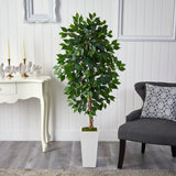 4.5’ Ficus Artificial Tree in White Planter-Parc Decor
