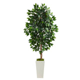 4.5’ Ficus Artificial Tree in White Planter-Parc Decor
