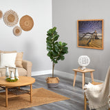 4.5’ Fiddle Leaf Fig Artificial Tree with Boho Chic Handmade Cotton and Jute White Woven Planter-Parc Decor