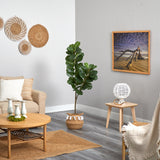 4.5’ Fiddle Leaf Fig Tree with Boho Chic Handmade Natural Cotton Woven Planter with Tassels-Parc Decor