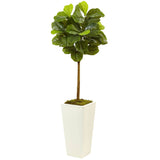 4.5’ Fiddle Leaf Fig in White Planter (Real Touch)-Parc Decor