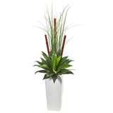 4.5’ Giant Agave Succulent Artificial Plant in White Planter-Parc Decor