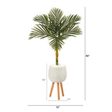 4.5’ Golden Cane Artificial Palm Tree in White Planter with Stand-Parc Decor