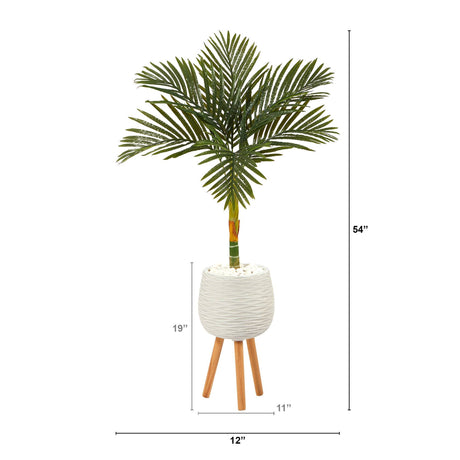 4.5’ Golden Cane Artificial Palm Tree in White Planter with Stand-Parc Decor