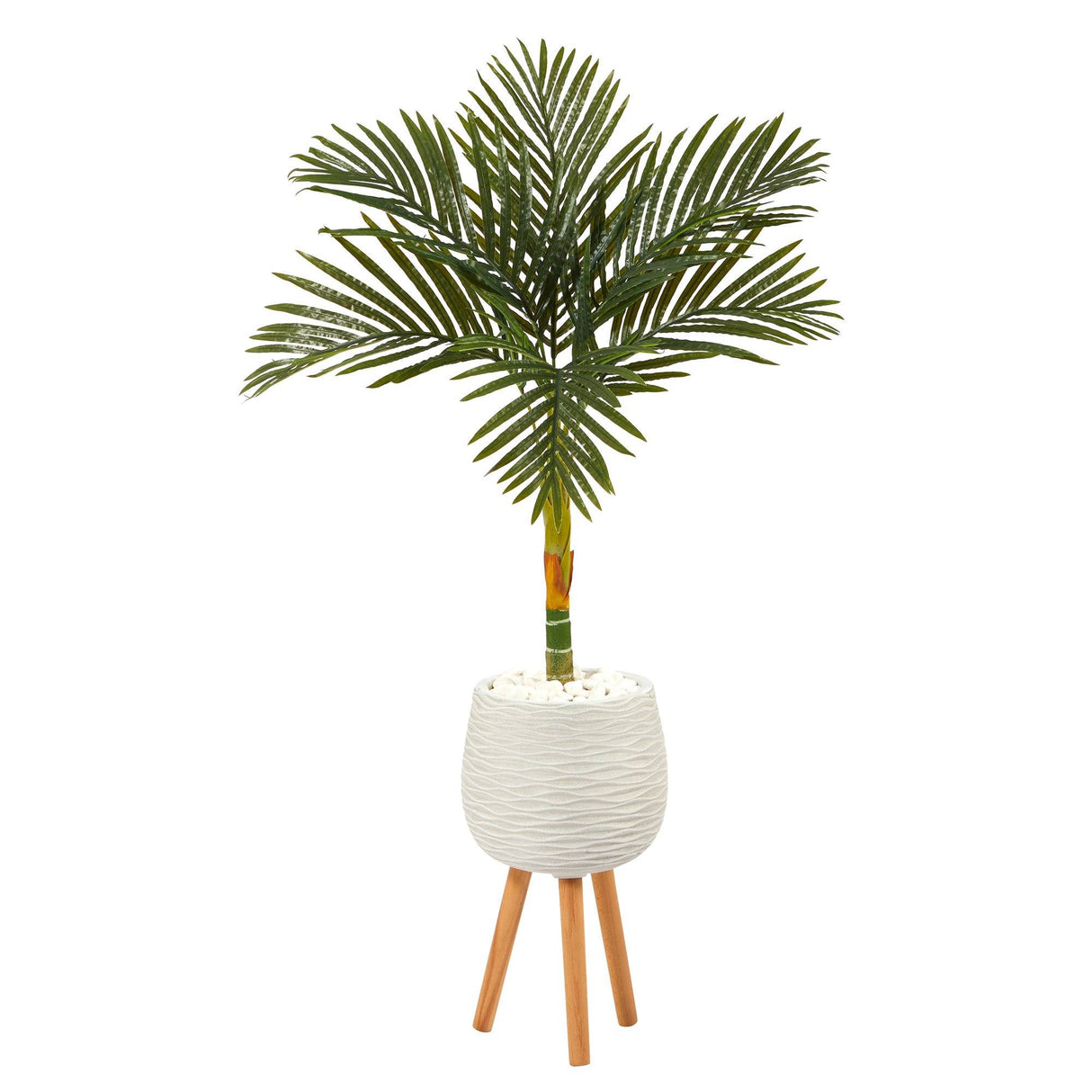 4.5’ Golden Cane Artificial Palm Tree in White Planter with Stand-Parc Decor