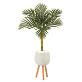 4.5’ Golden Cane Artificial Palm Tree in White Planter with Stand-Parc Decor