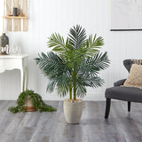 4.5’ Golden Cane Palm Artificial Tree in Oval Planter-Parc Decor