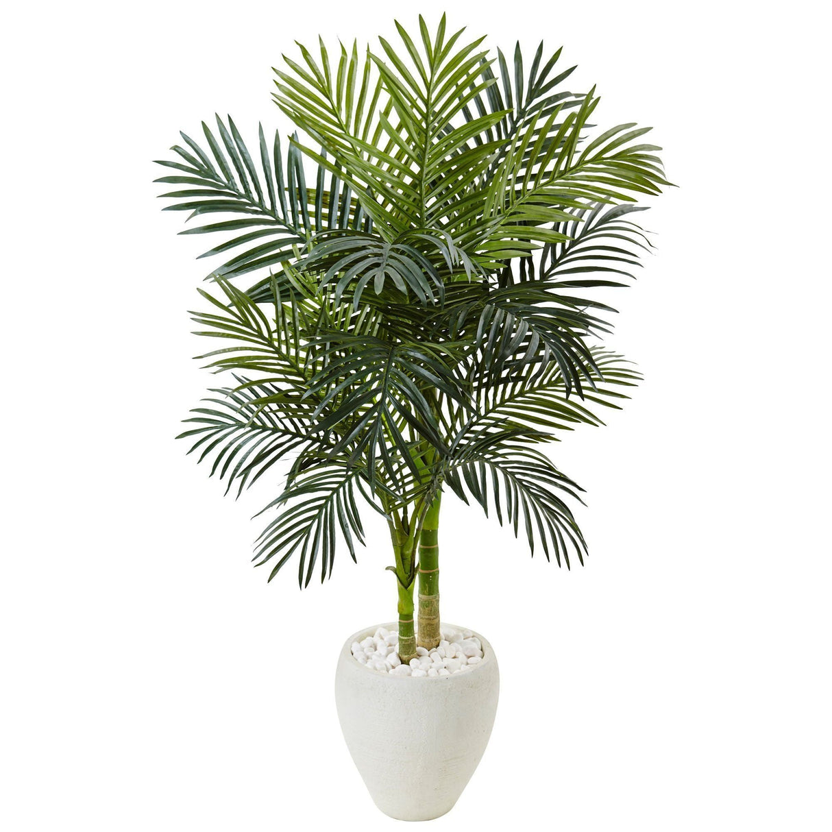 4.5’ Golden Cane Palm Tree in White Oval Planter-Parc Decor