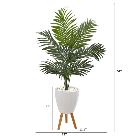 4.5’ Kentia Artificial Palm Tree in White Planter with Legs-Parc Decor