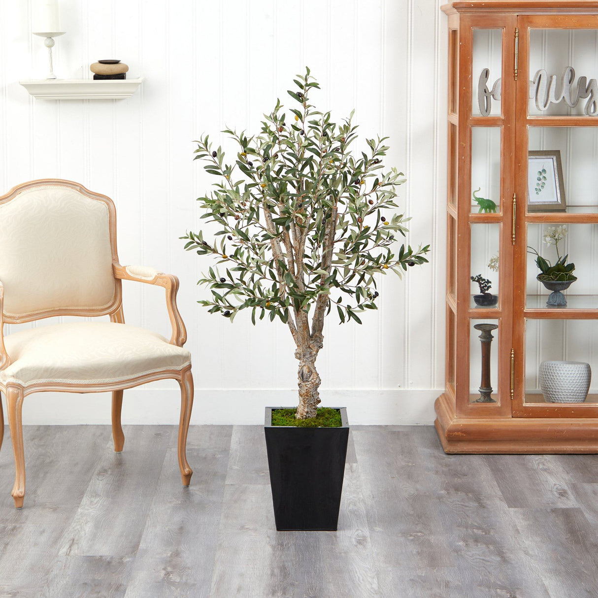 4.5’ Olive Artificial Tree in Black Metal Planter-Parc Decor