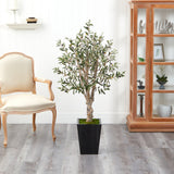4.5’ Olive Artificial Tree in Black Metal Planter-Parc Decor