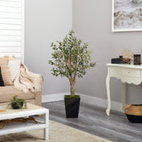 4.5’ Olive Artificial Tree in Black Metal Planter-Parc Decor