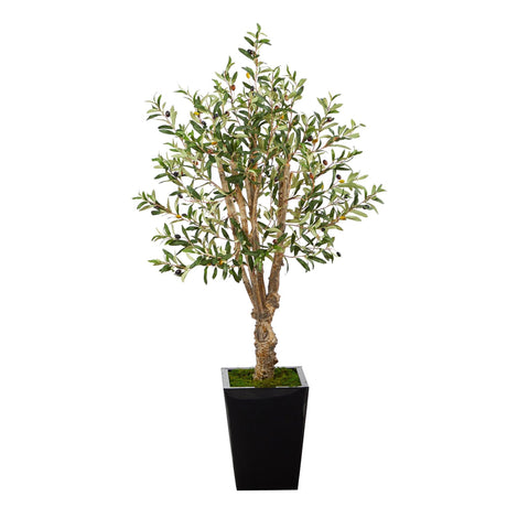 4.5’ Olive Artificial Tree in Black Metal Planter-Parc Decor