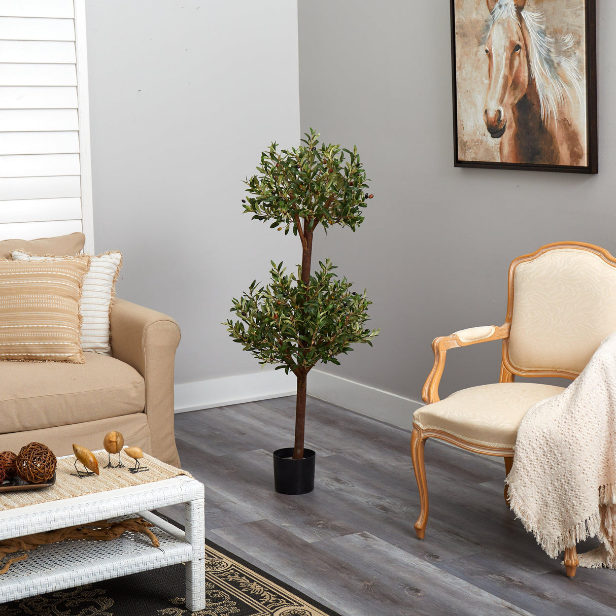 4.5' Olive Double Topiary Silk Tree-Parc Decor