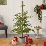 4.5’ Pre-Lit Christmas Pine Artificial Tree in Decorative Planter-Parc Decor