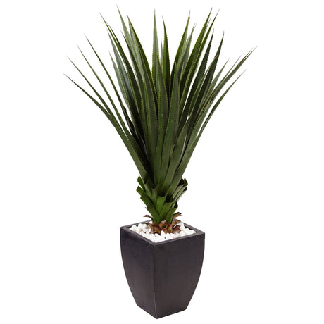 4.5’ Spiked Agave in Black Planter (Indoor/Outdoor)-Parc Decor