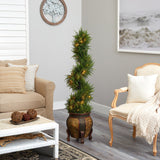 4.5’ Spiral Cypress Artificial Tree in Decorative Planter with 80 Clear LED Lights (Indoor/Outdoor)-Parc Decor