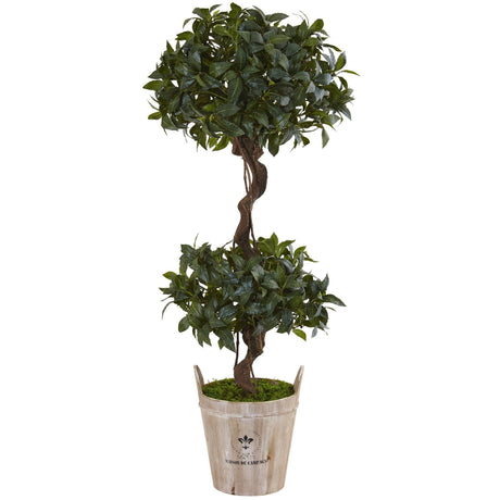 4.5’ Sweet Bay Double Topiary Tree in Farmhouse Planter-Parc Decor
