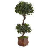 4.5’ Sweet Bay Double Topiary Tree in Metal Planter-Parc Decor