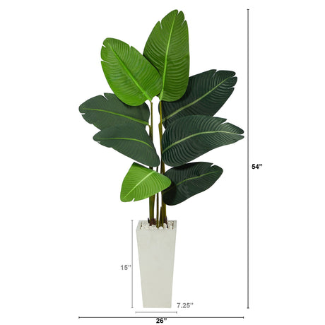 4.5’ Travelers Palm Artificial Tree in White Planter-Parc Decor