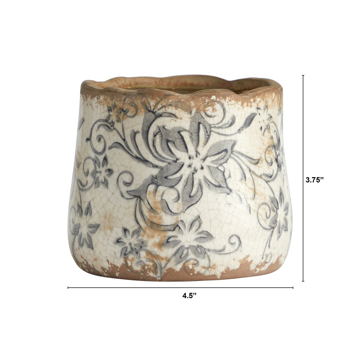 4.5” Tuscan Ceramic Gray Scroll Planter-Parc Decor