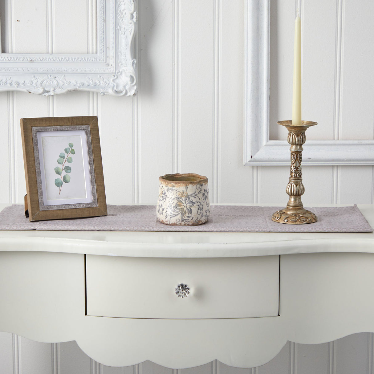 4.5” Tuscan Ceramic Gray Scroll Planter-Parc Decor