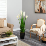 4.5’ Wheat Plum Grass Artificial Plant in Black Metal Planter-Parc Decor