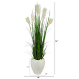 4.5’ Wheat Plum Grass Artificial Plant in White Planter-Parc Decor
