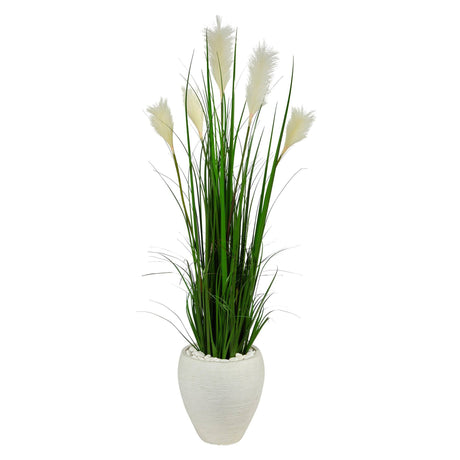 4.5’ Wheat Plum Grass Artificial Plant in White Planter-Parc Decor
