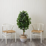 4.5' Artificial Ficus Tree with Double Trunk in a Handmade Cotton & Jute Basket DIY KIT-Plant in Planter-Parc Decor