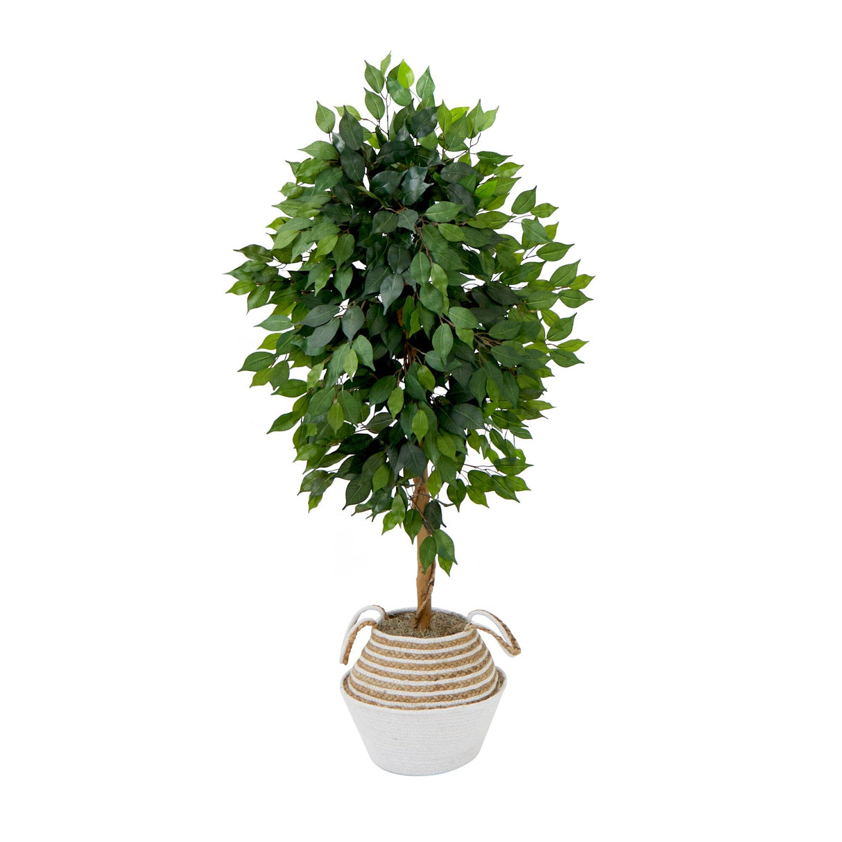 4.5' Artificial Ficus Tree with Double Trunk in a Handmade Cotton & Jute Basket DIY KIT-Plant in Planter-Parc Decor