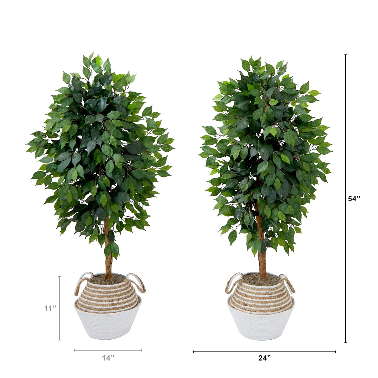 4.5' Artificial Ficus Tree with Double Trunk in a Handmade Cotton & Jute Basket DIY KIT - Set of 2-Plant in Planter-Parc Decor