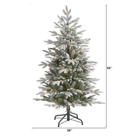 4.5’ Flocked Manchester Spruce Artificial Christmas Tree with 100 Lights and 357 Bendable Branches-Christmas Tree-Parc Decor