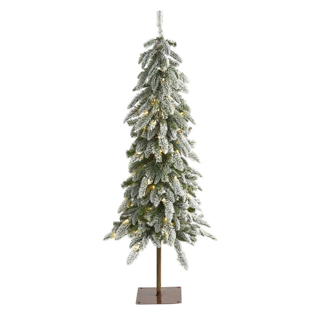 4.5’ Flocked Washington Alpine Artificial Christmas Tree with 100 White Warm LED Lights and 285 Bendable Branches-Christmas Tree-Parc Decor