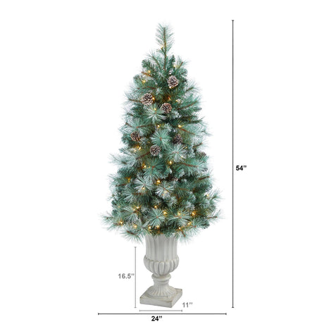4.5’ Frosted Tip British Columbia Mountain Pine Artificial Christmas Tree with Urn-Christmas Tree-Parc Decor