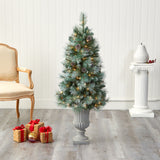 4.5’ Frosted Tip British Columbia Mountain Pine Artificial Christmas Tree with Urn-Christmas Tree-Parc Decor