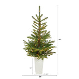 4.5’ Layered Washington Spruce Artificial Christmas Tree with 100 Clear LED Lights and 189 Bendable Branches in White Planter-Christmas Tree-Parc Decor