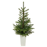 4.5’ Layered Washington Spruce Artificial Christmas Tree with 100 Clear LED Lights and 189 Bendable Branches in White Planter-Christmas Tree-Parc Decor