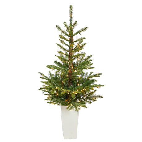 4.5’ Layered Washington Spruce Artificial Christmas Tree with 100 Clear LED Lights and 189 Bendable Branches in White Planter-Christmas Tree-Parc Decor