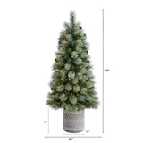 4.5’ Nova Scotia Artificial Christmas Tree in Engraved Geometric Stone Planter-Christmas Tree-Parc Decor